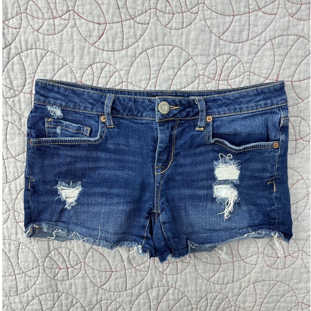 Aeropostale Shorty Shorts Blue Destructed Raw Hem / Womens 4 (28")